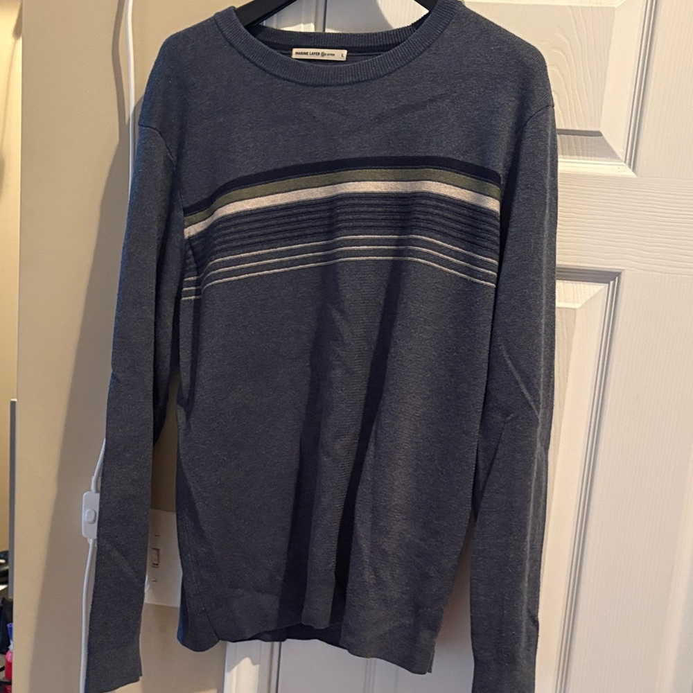 Marine layer grey/blue Crewneck Sweater with Stripes